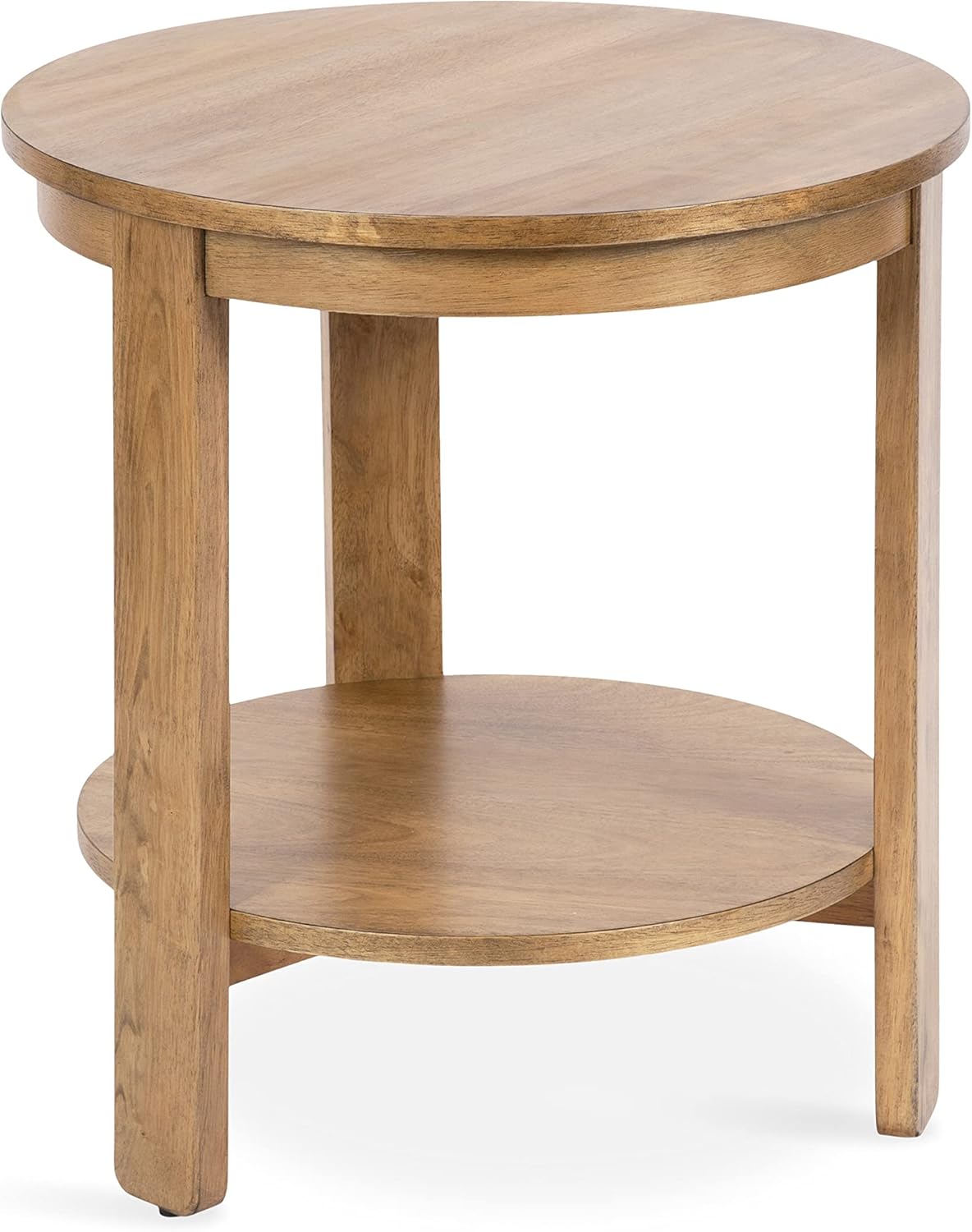 Round Side Table, 22 x 22 x 24, Natural Brown, Transitional Two-Tier Circle Nightstand Table with Storage and Resilient Wood Construction for Bedroom Decor