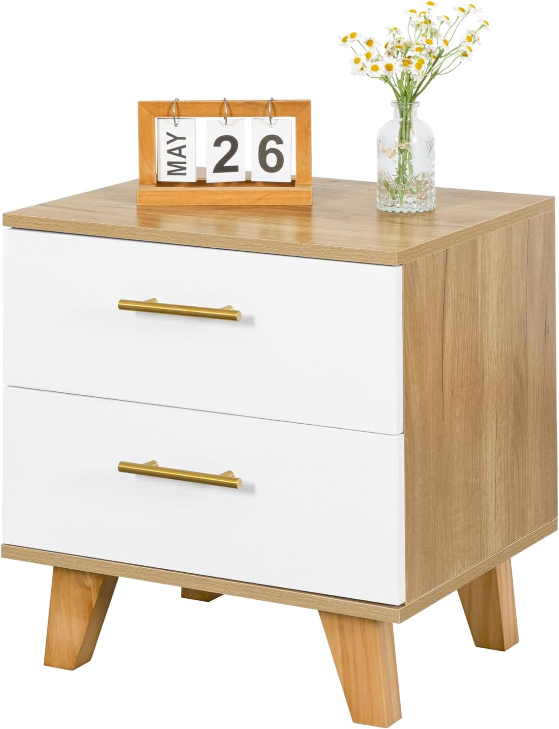 White Light Wood Nightstand with 2 Drawers - Night Stand with Drawers - Bedside Tables with Storage - Bed Side Table for Bedroom, 19.7" W x 15.7" D x 21.1" H