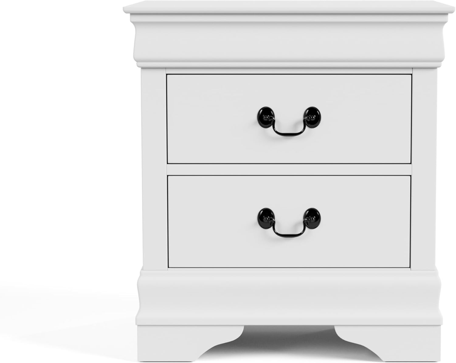 Arabella Traditional Solid Wood Nightstand with Drawers and Antique Nickle Handles, Small Bedside Table, No Assembly Wooden Night Stand for Bedroom, Guest Room, Dorm, White