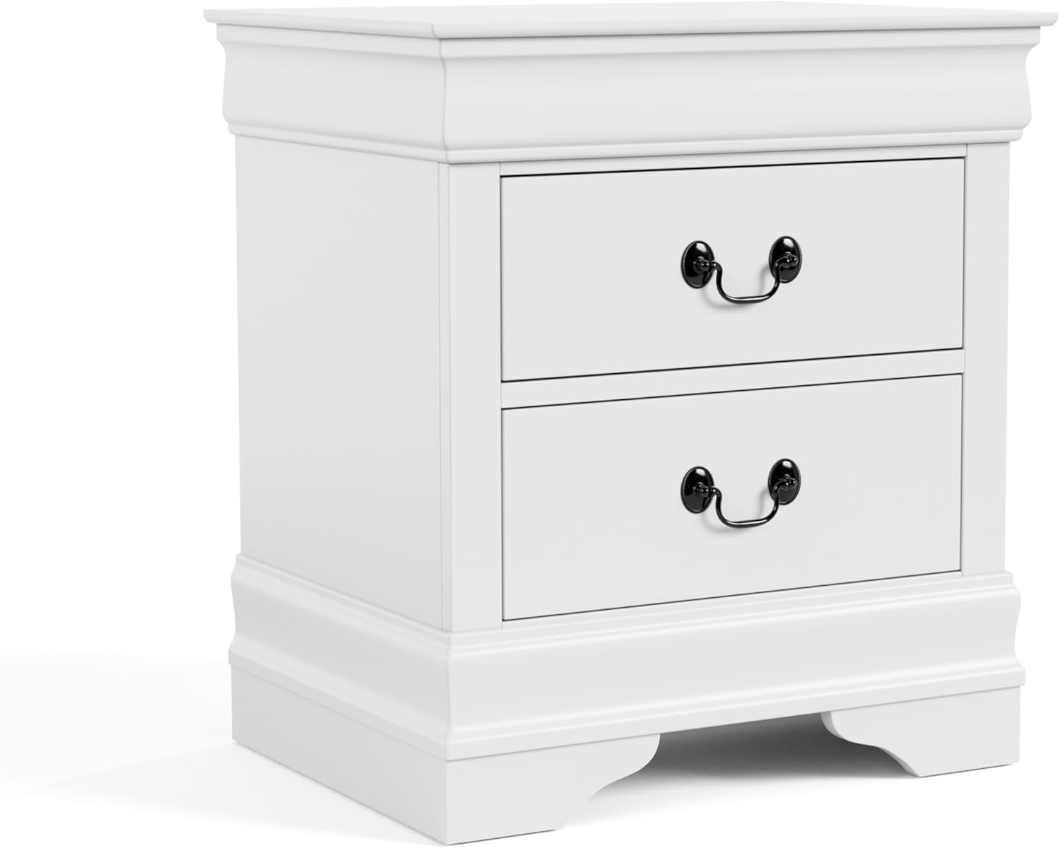 Arabella Traditional Solid Wood Nightstand with Drawers and Antique Nickle Handles, Small Bedside Table, No Assembly Wooden Night Stand for Bedroom, Guest Room, Dorm, White