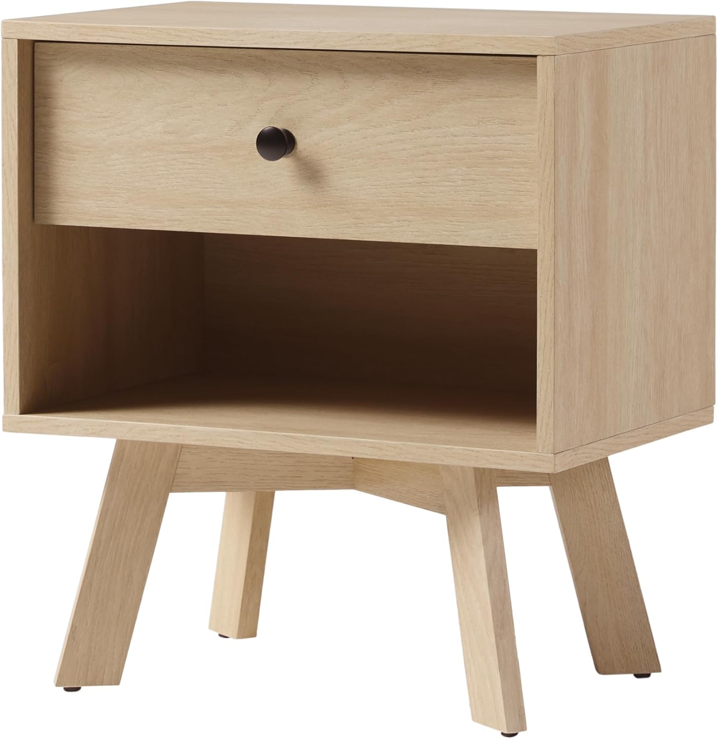 Mid Century Modern 1-Drawer Nightstand Bedroom Storage Drawer and Shelf Bedside End Table, 21 Inch, Coastal Oak