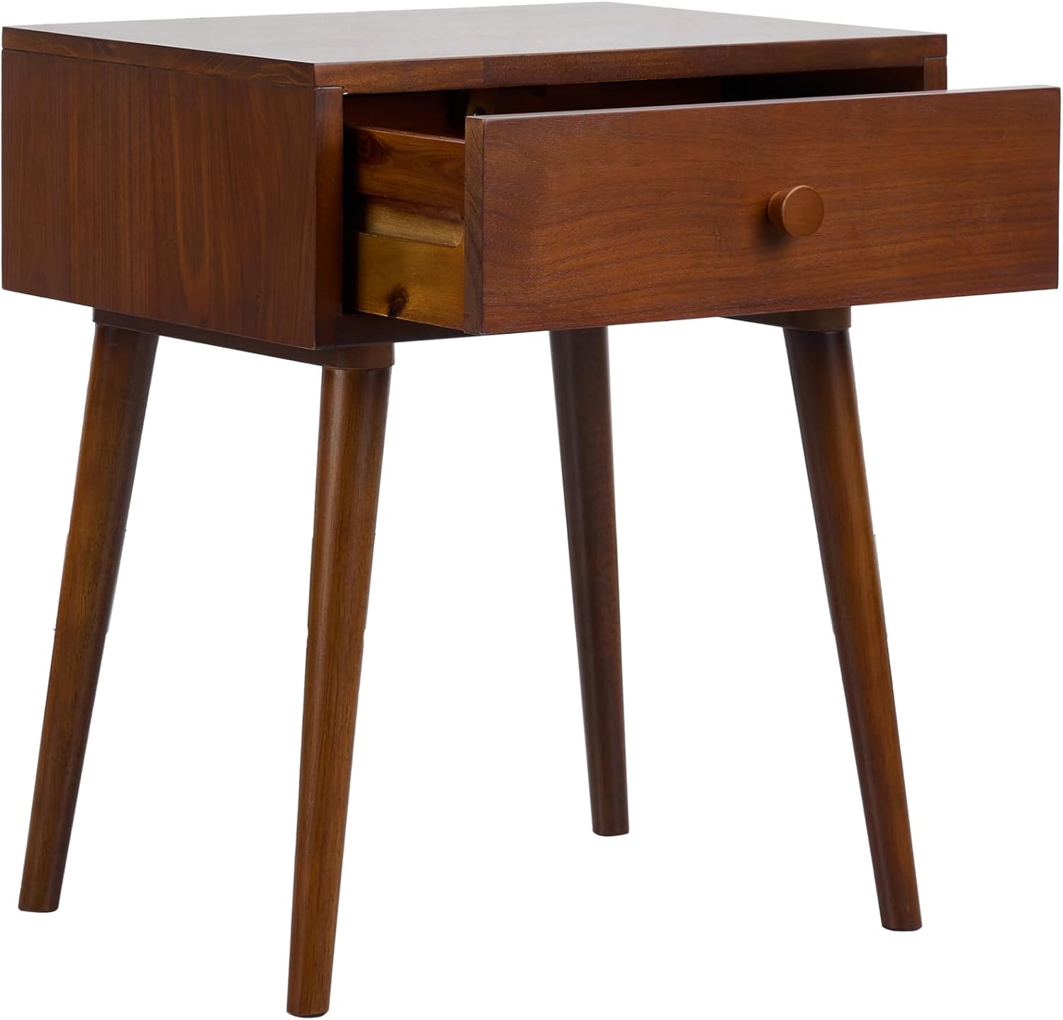 Solid Wood Nightstand with Drawer, Mid Century Modern Side Table Bedroom, Bedside Furniture, Night Stand, End Table, Easy Assembly - Dark Walnut