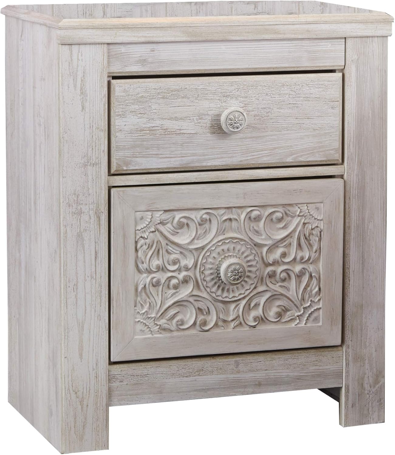 Boho 2 Drawer Nightstand with 2 Slim-Profile USB Charging Ports, 29.21" Tall, Whitewash