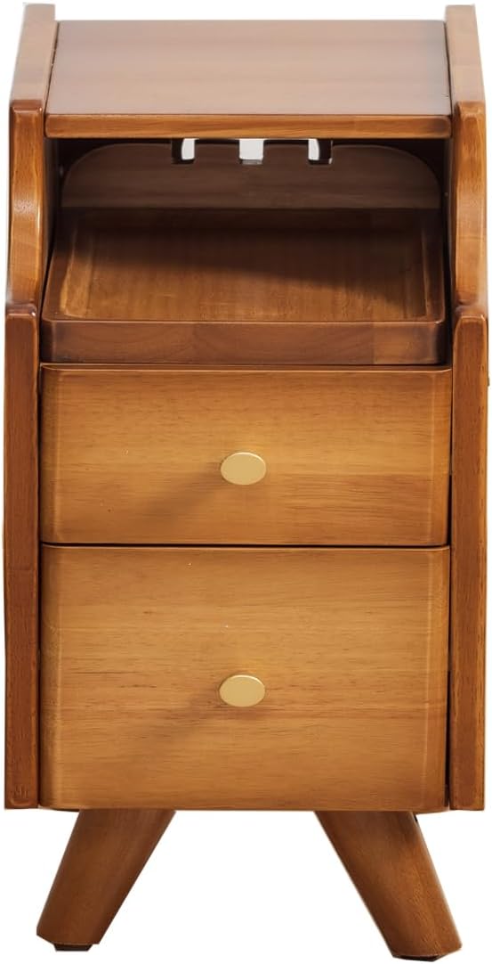 Solid Wood Nightstand, 2-Drawer Bedroom Nightstand, Small Nightstand with Shelf Storage(Walnut, 9.84''W)