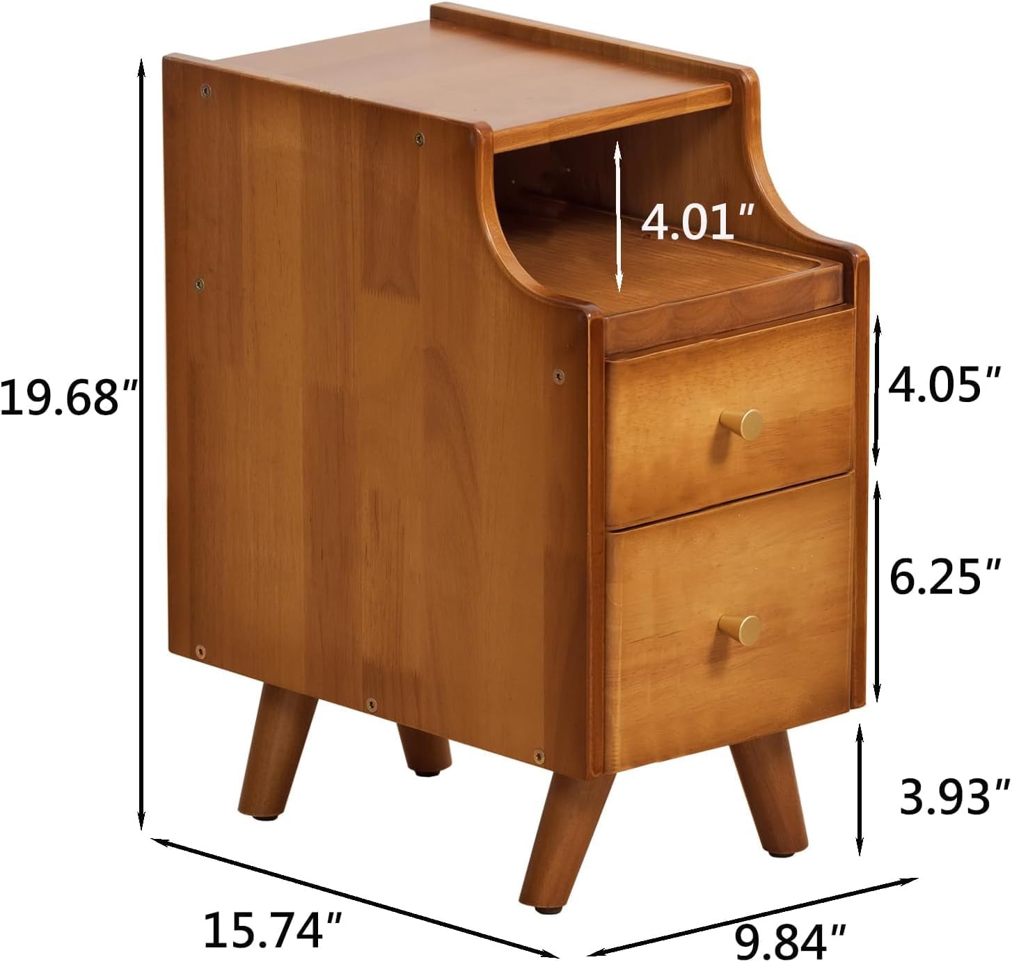 Solid Wood Nightstand, 2-Drawer Bedroom Nightstand, Small Nightstand with Shelf Storage(Walnut, 9.84''W)