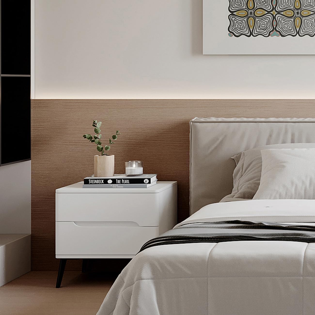 White Nightstand, Solid Wood Bedside Table with 2 Drawers, Rounded Corners for Safety, Hidden Handles, Complements Various Home Décor Styles, 15.7" D x 17.7" W x 18.7" H (Easy Assembly)