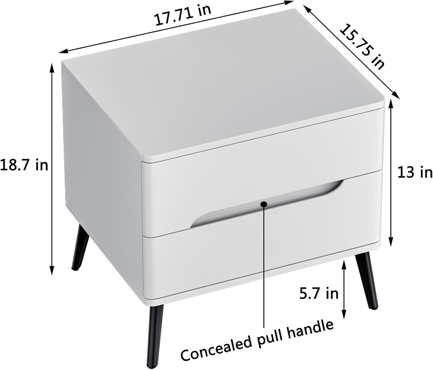 White Nightstand, Solid Wood Bedside Table with 2 Drawers, Rounded Corners for Safety, Hidden Handles, Complements Various Home Décor Styles, 15.7" D x 17.7" W x 18.7" H (Easy Assembly)