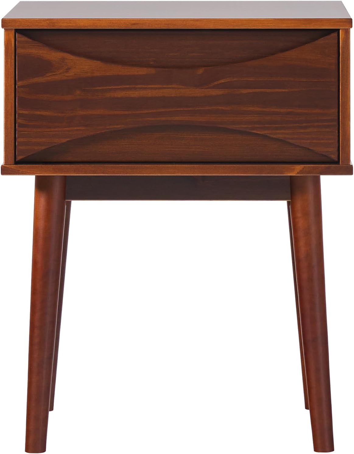 Modern Solid Wood Retro 1-Drawer Nightstand, 25 Inch, Walnut