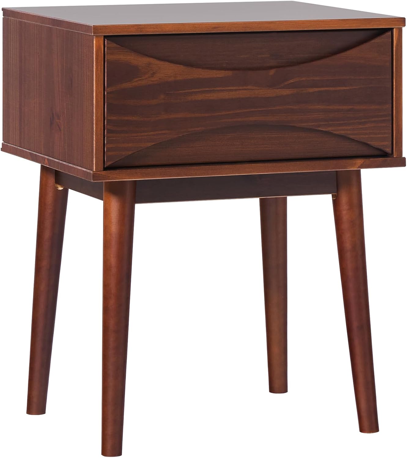 Modern Solid Wood Retro 1-Drawer Nightstand, 25 Inch, Walnut