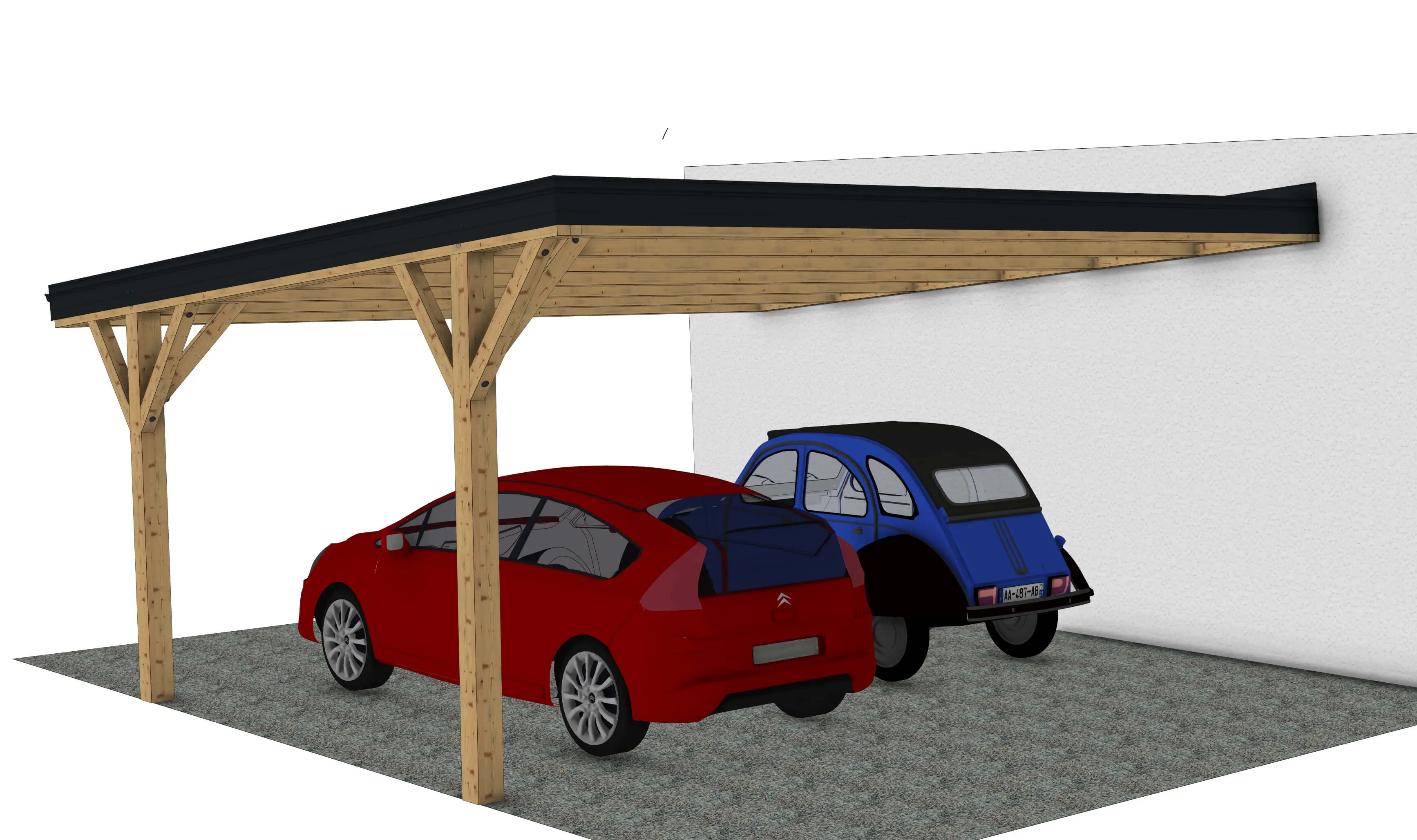 Plan carport bois : Le couvre toit duo adossé