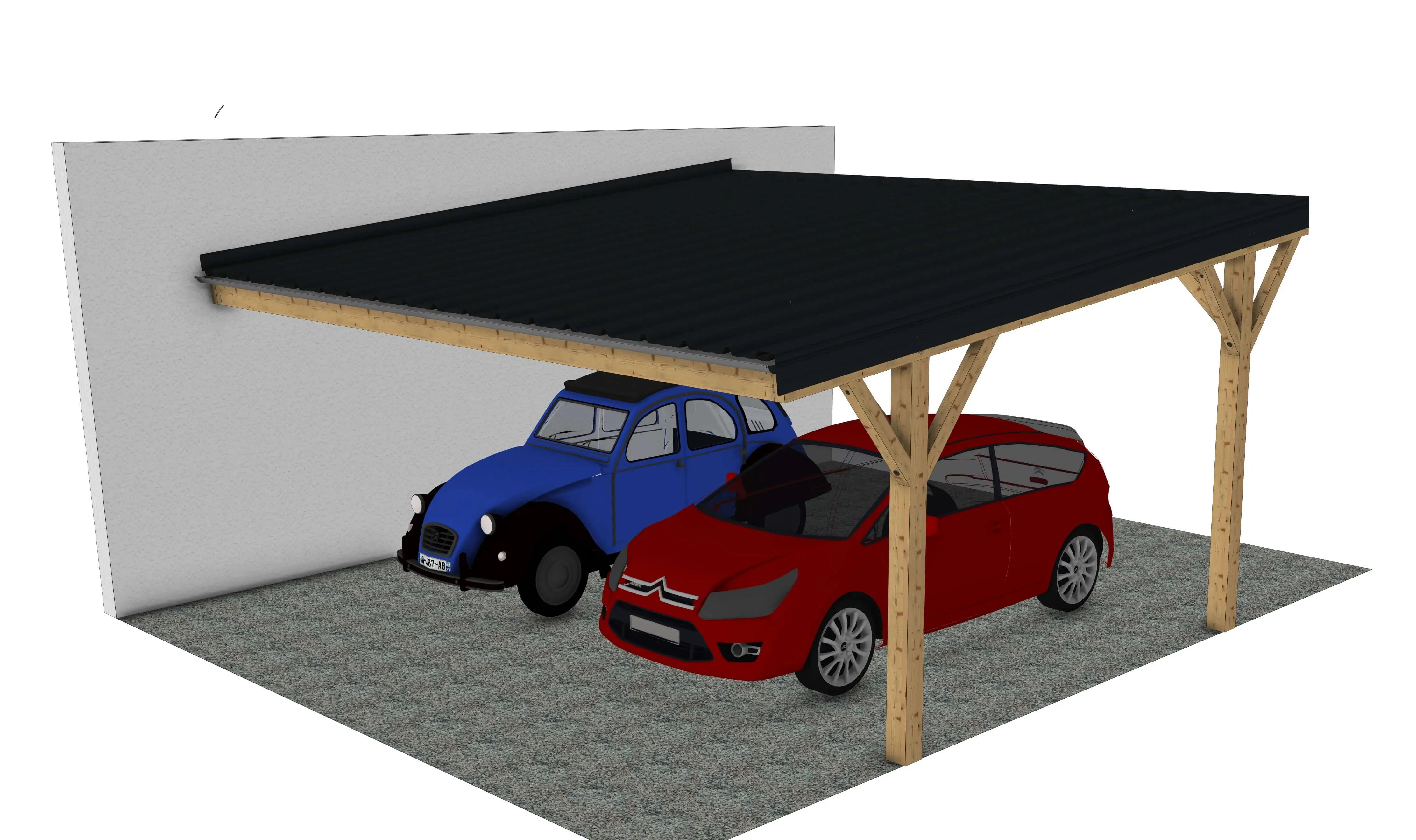 Plan carport bois : Le couvre toit duo adossé