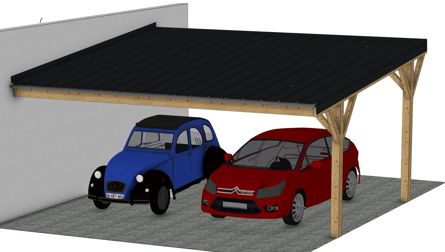 Plan carport bois : Le couvre toit duo adossé