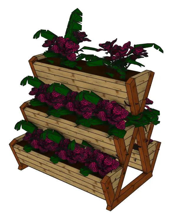 Plan jardinière verticale en bois 5 bacs : La Croisée Fleurie