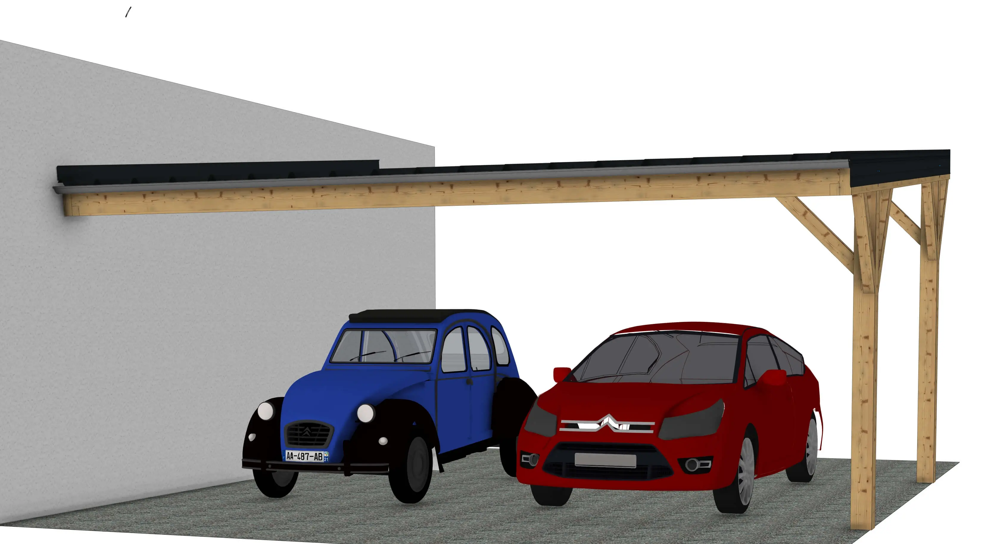 Plan carport bois : Le couvre toit duo adossé