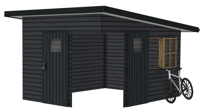 Plan abri de jardin 12 m² : L’Angle Ouvert