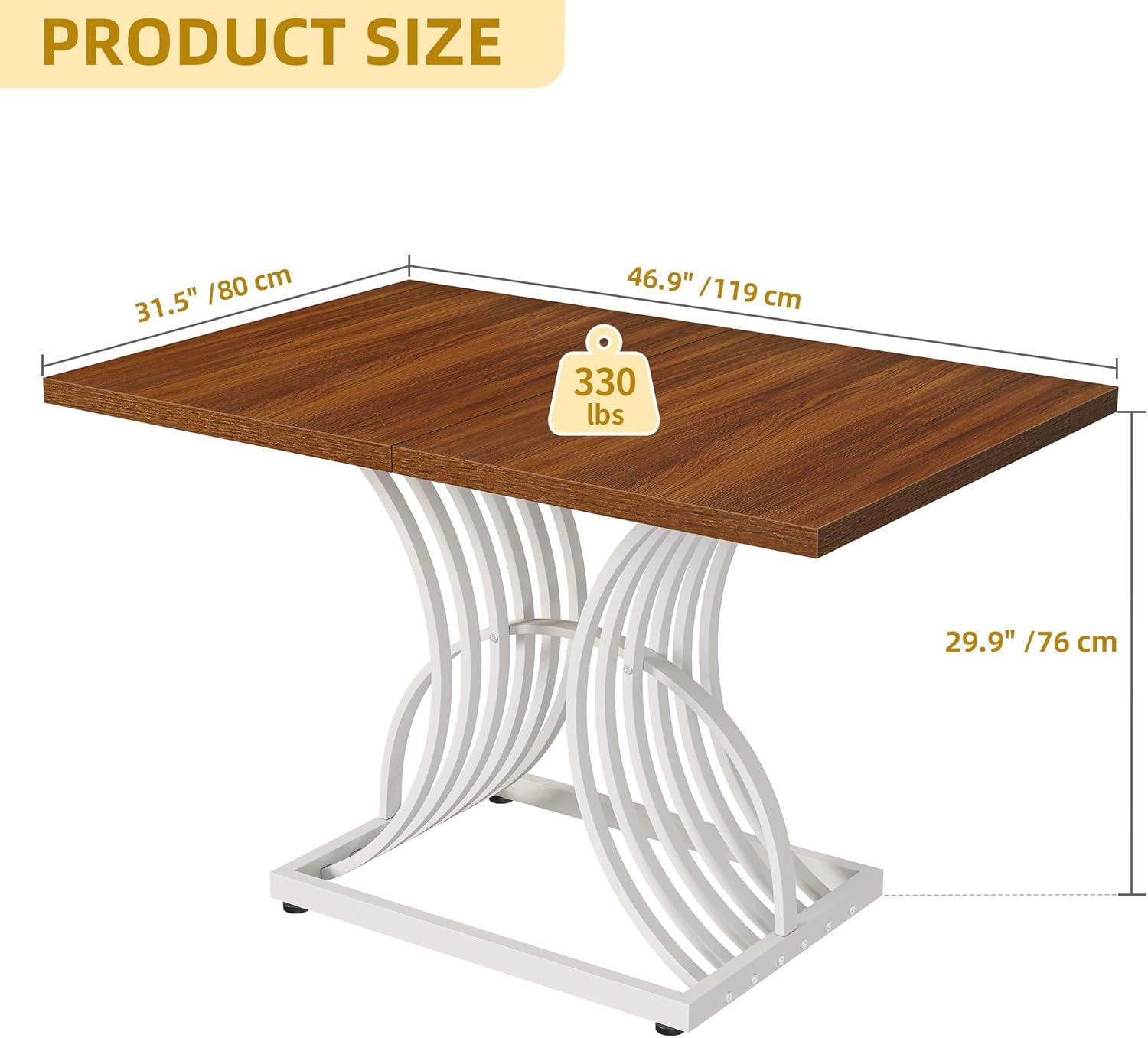 Modern Dining Table for 4 People 47 Inch Rectangular Kitchen Table with Walnut Tabletop and White Geometric Legs Small Dinner Table Kitchen & Dining Room Furniture