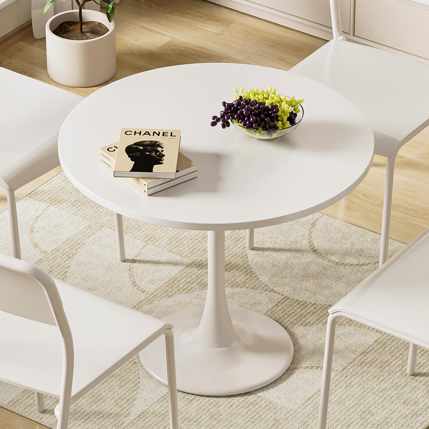 White Round Table, White Round Dining Table Round Kitchen Table, Modern Mid-Century End Table & Leisure Table & Coffee Office & Living Room Table, 24 inch