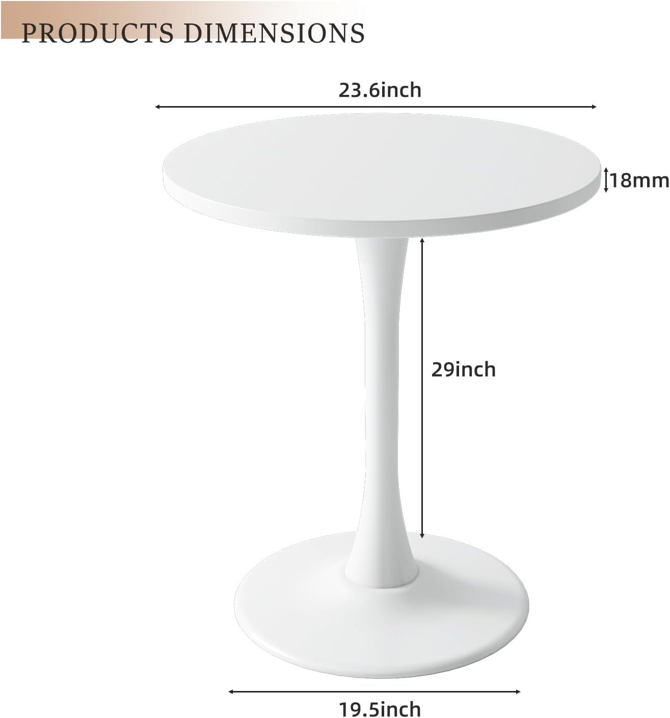 White Round Table, White Round Dining Table Round Kitchen Table, Modern Mid-Century End Table & Leisure Table & Coffee Office & Living Room Table, 24 inch