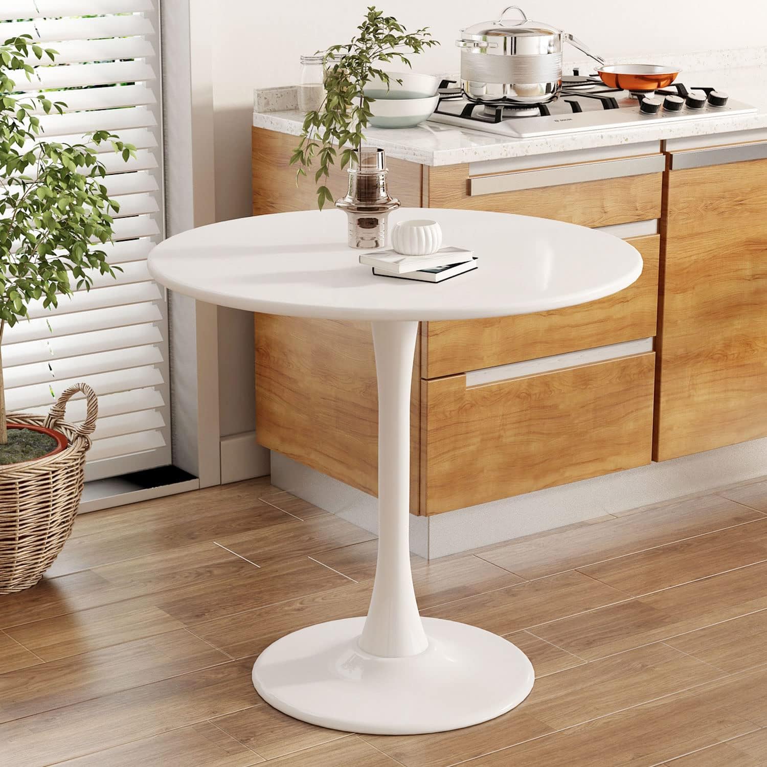 White Round Table, White Round Dining Table Round Kitchen Table, Modern Mid-Century End Table & Leisure Table & Coffee Office & Living Room Table, 24 inch