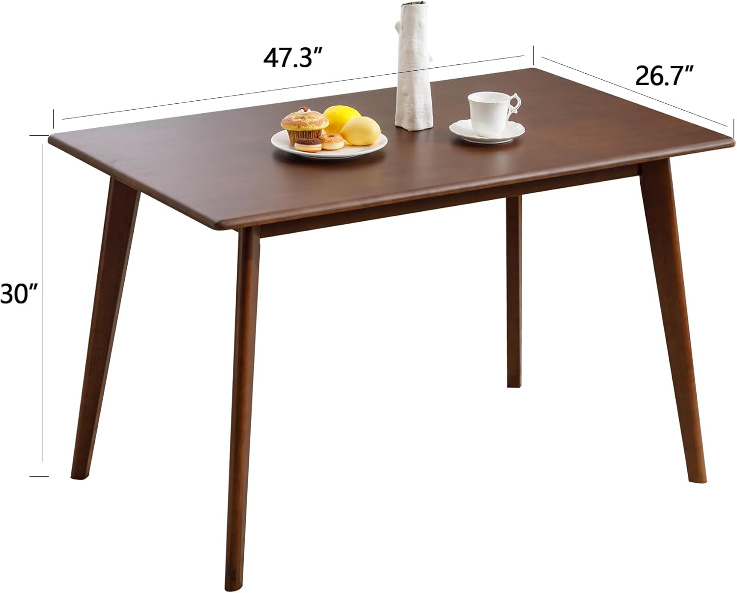 Dining Table Rectangular Kitchen Dining Room 100% Solid Bamboo Wooden Square Mid Century Table for Small Space 47 inch Chestnut Brown