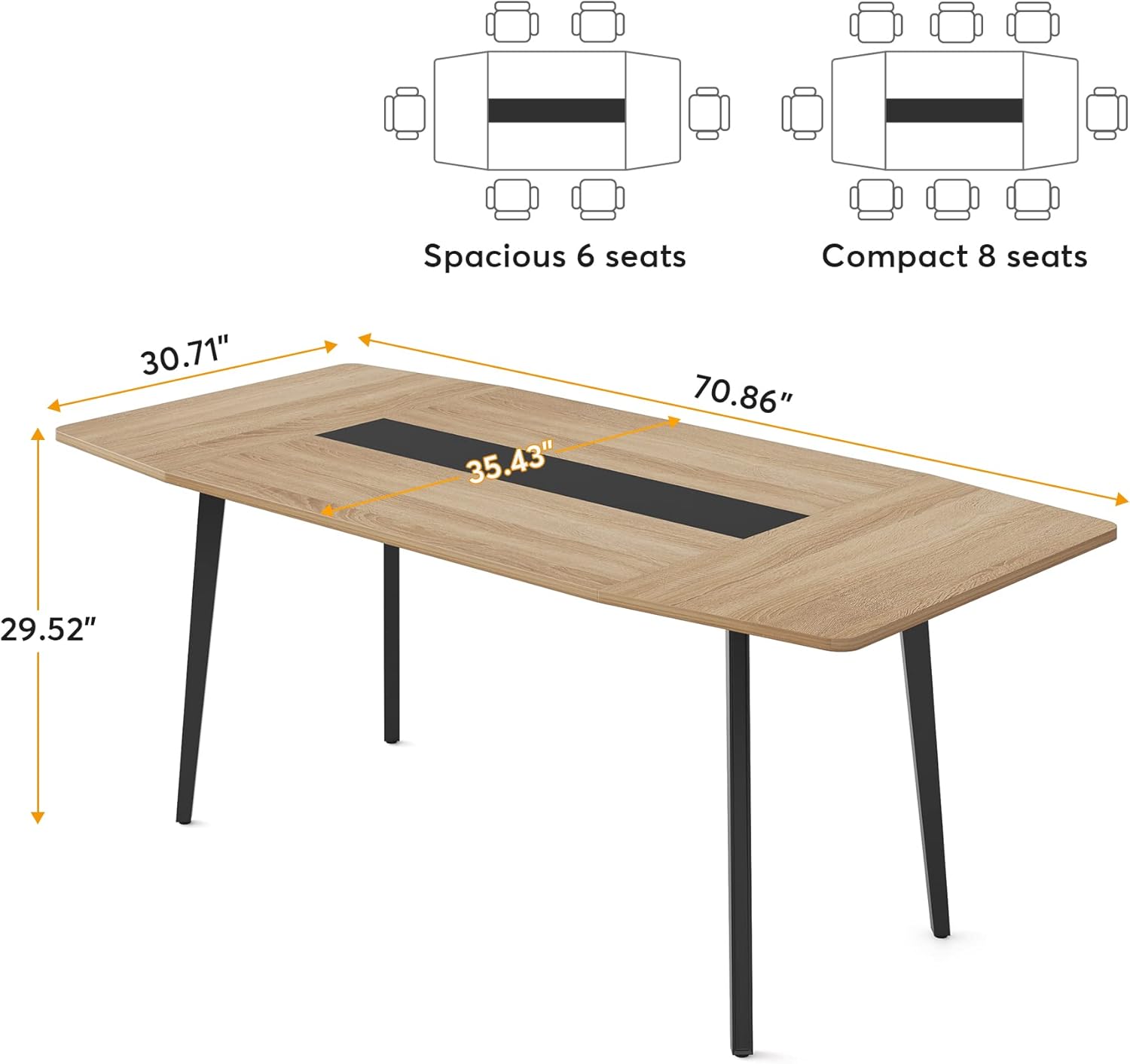 Modern Dining Table for 6 People, 70.86L x30.71W x 29.52H Inches Rectangle Kitchen Table Patio Table for Backyard,Dinning Room&Kitchen,Light Walnut