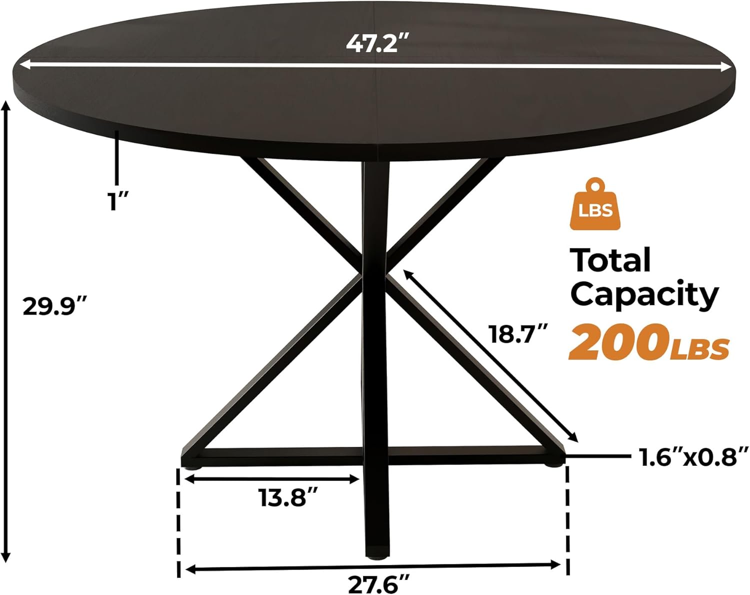 Round Dining Table for 4, 47" Dining Table, Circle Table, Dining Room Table with Heavy Duty Metal Base, Round Kitchen Table for Kitchen Dinning Room, Black