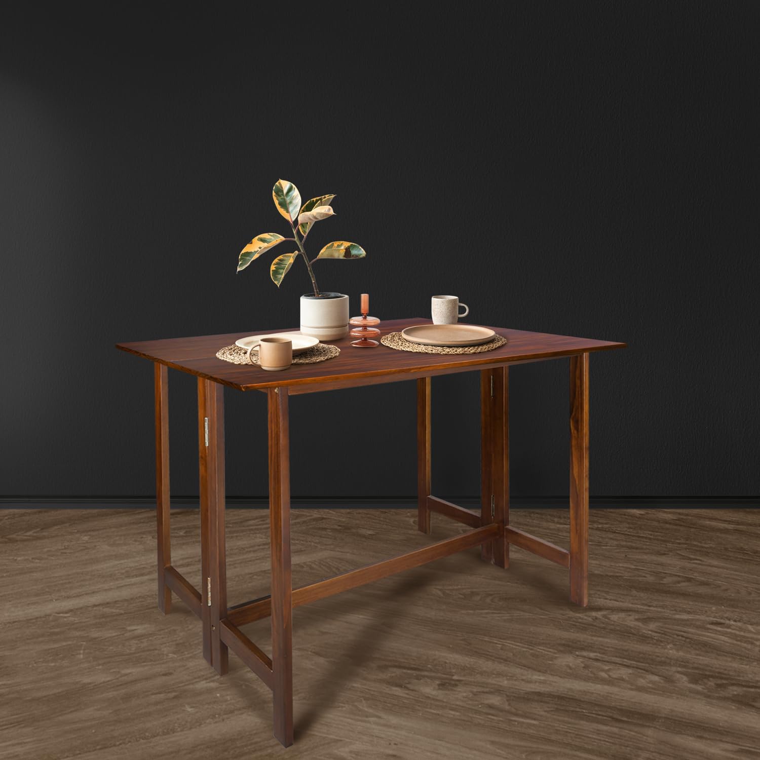 Solid Wood Flip-Top Folding Console to Dining Convertible Table