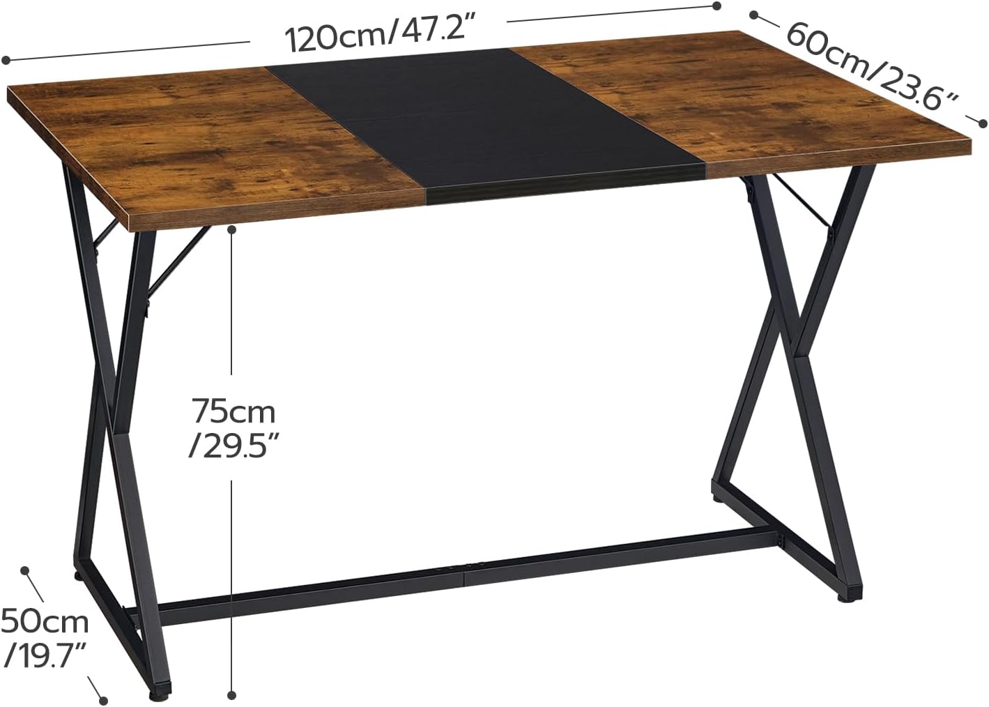 47''Dining Table, Kitchen Dining Table for 4, Wooden Kitchen&Dining Room Table, Industrial Style Table, Rectangular Dining Table for Home, Kitchen, Office, Rustic Brown and Black 