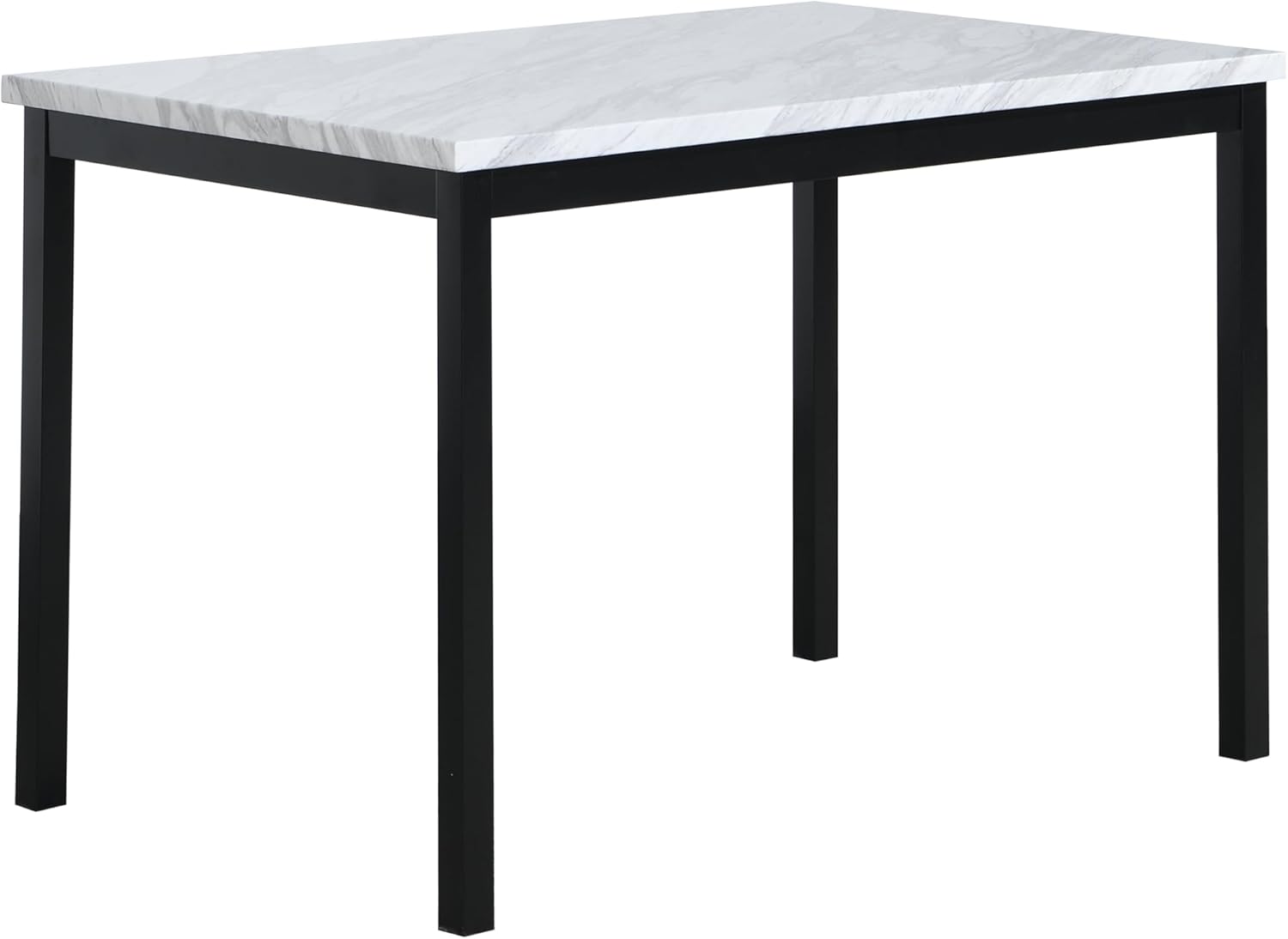 Metal Dining Table with Laminated Faux Marble Top, Off-White