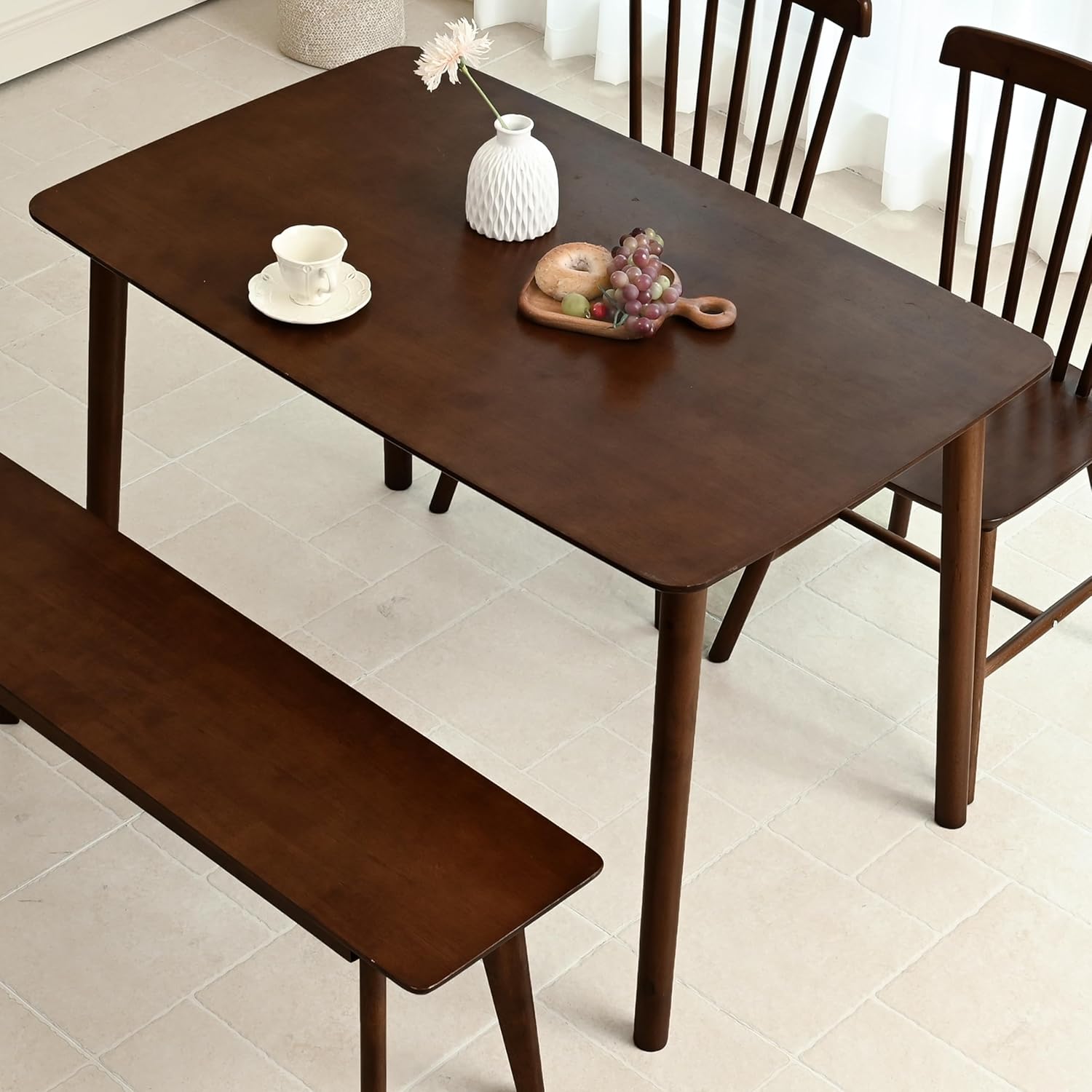 47.2" Solid Wood Dining Table, Mid Century Modern Wooden Kitchen Table, Farmhouse Dining Room Table, Easy Assembly, Walnut, 47.2" L x 29.5" W