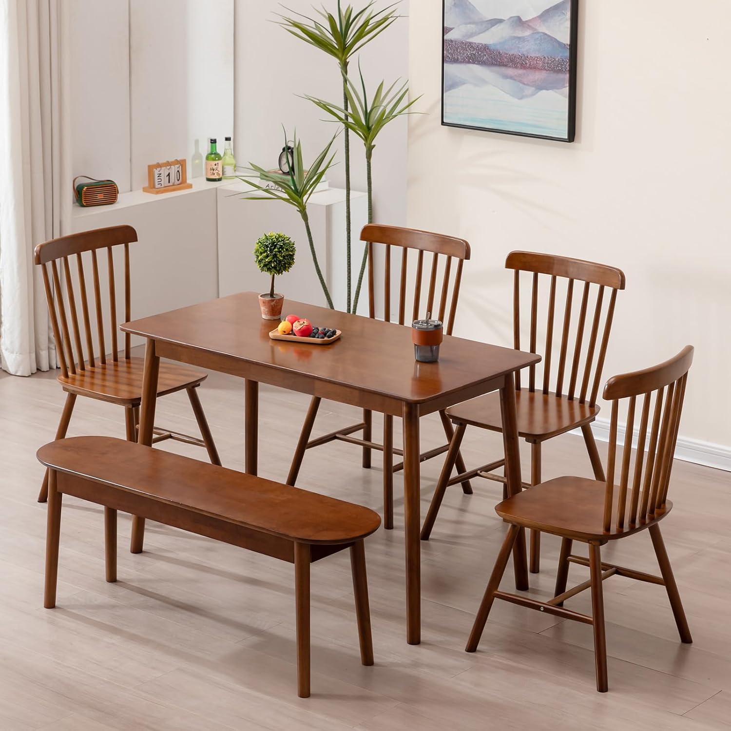 Rectangular Kitchen Solid Wood Dining Table 46.8 inches Legs Sturdy Natural Rubber Wood and Walnut Color (Walnut)