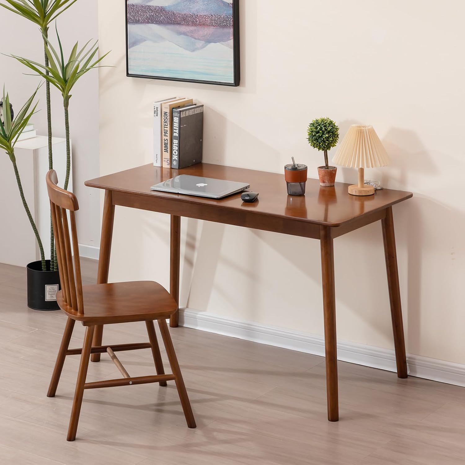 Rectangular Kitchen Solid Wood Dining Table 46.8 inches Legs Sturdy Natural Rubber Wood and Walnut Color (Walnut)