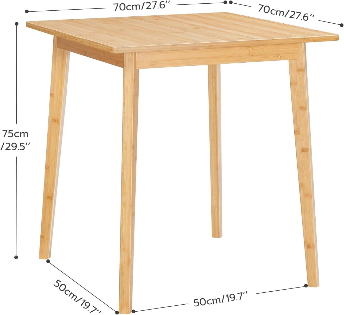 Bamboo Dining Table, Square Dining Table for 2, 27.6" Kitchen Table for Small Space, Writing Table, Easy to Assemble, for Dining Room, Living Room, Office, Kitchen, Apartment, Natural 