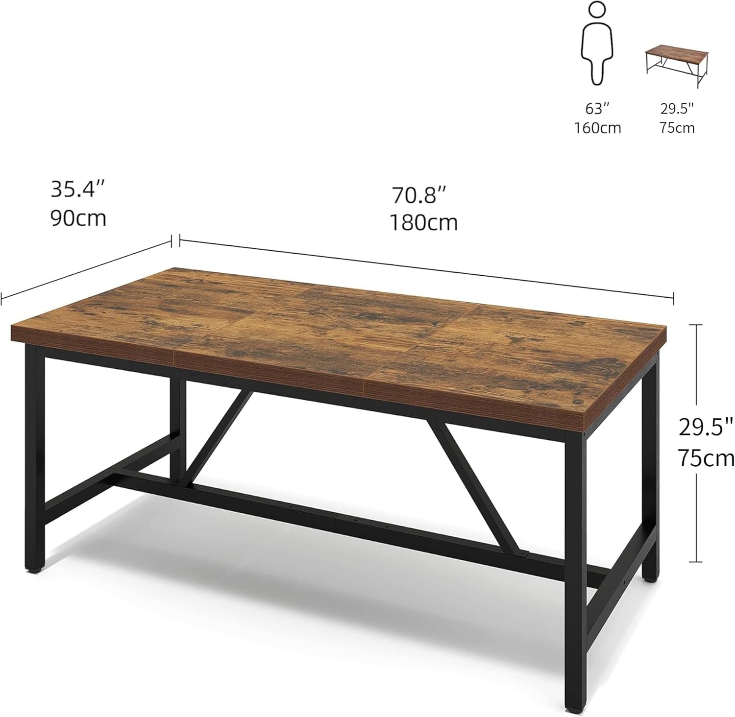 70.8" Large Kitchen Dining Room Table for 6-8 People, Rustic Brown Farmhouse Industrial Wood Style Rectangle Apartment Dinning Room Dinette Tables for Eating Dinner