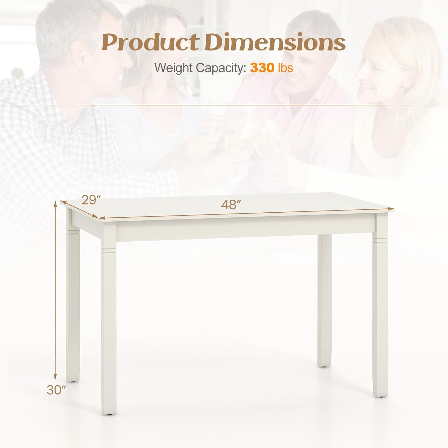 Dining Table for 4 People, 48” x 29” Kitchen Table with Wood Legs, Rectangular Dinner Table for Small Space, Apartment, Living Room, Dinette Table, Load 330 Lbs, Dining Room Table (White)