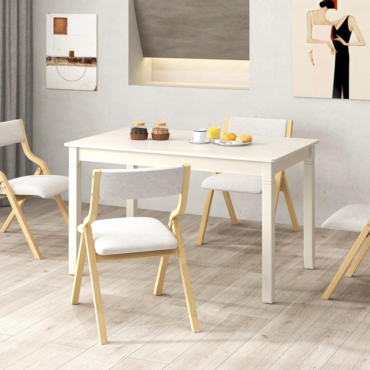 Dining Table for 4 People, 48” x 29” Kitchen Table with Wood Legs, Rectangular Dinner Table for Small Space, Apartment, Living Room, Dinette Table, Load 330 Lbs, Dining Room Table (White)