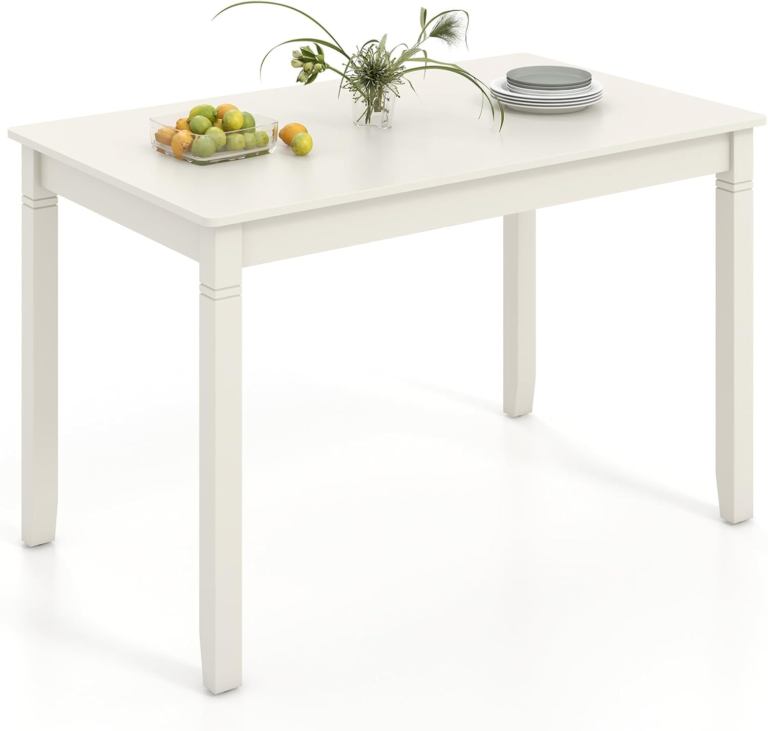 Dining Table for 4 People, 48” x 29” Kitchen Table with Wood Legs, Rectangular Dinner Table for Small Space, Apartment, Living Room, Dinette Table, Load 330 Lbs, Dining Room Table (White)