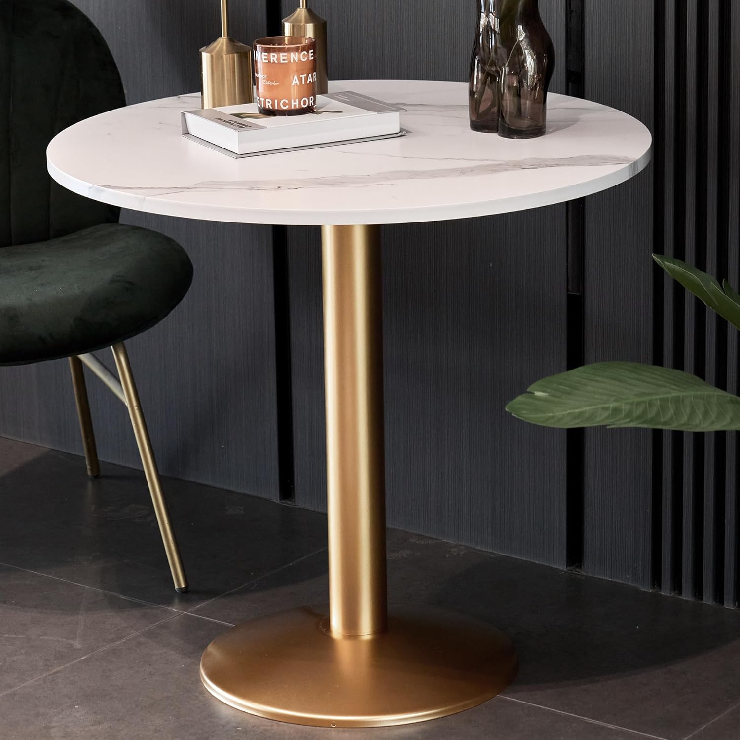 Round Modern Dinning Table 30 inches Bistro Table Tulip Table with Faux Marble top,Easy Assemble,Sturdy Metal Frame Diameter 30in*H28.54in
