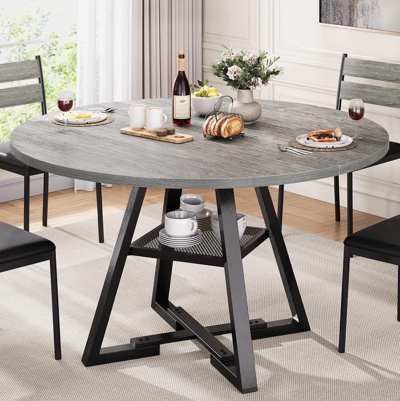 Round Dining Table for 4, Kitchen Table, 47In (Grey)