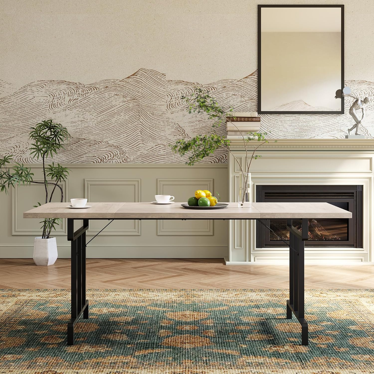 Dining Table for 6-8 People, 70.87-Inch Rectangular Wood Dining Table, Rustic Style Kitchen Table with Heavy Duty Metal Legs for Dining Room, Home Office, Living Room, Easy Assembly, Grey