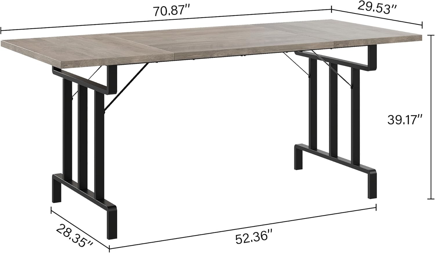 Dining Table for 6-8 People, 70.87-Inch Rectangular Wood Dining Table, Rustic Style Kitchen Table with Heavy Duty Metal Legs for Dining Room, Home Office, Living Room, Easy Assembly, Grey