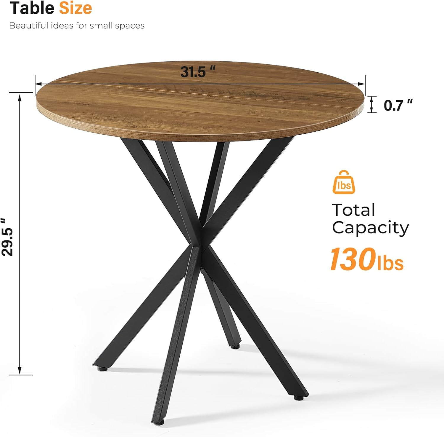 31.5" Round Dining Table for 2-4 People, Modern Circle Kitchen Table with Intersecting Metal Pedestal and Wooden Tabletop for Small Space, Dining Room, Kitchen, Light Brown