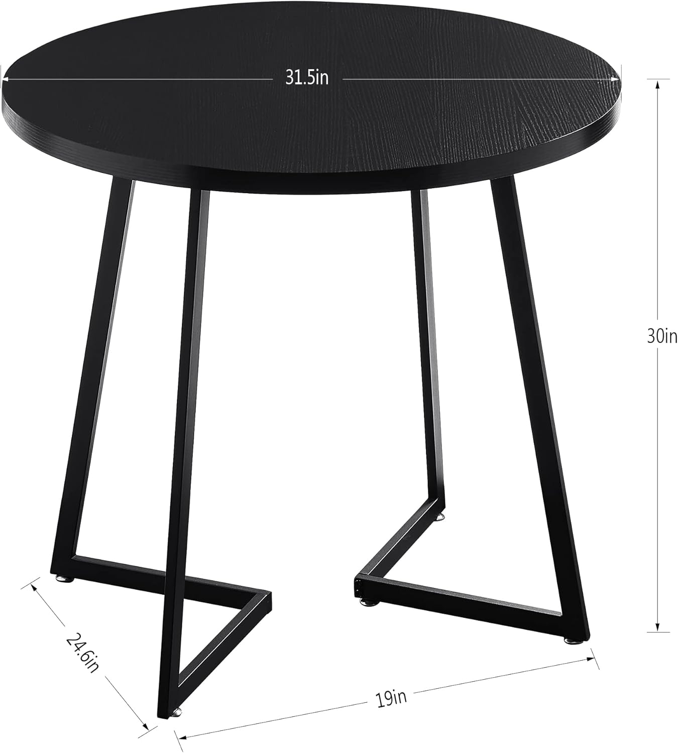 Round Dining Room Table with Wood Grain Tabletop and Steel Frame, for Kitchen, Living Room, Office, Conference, 2 to 4 Person, Wood-Grain Black