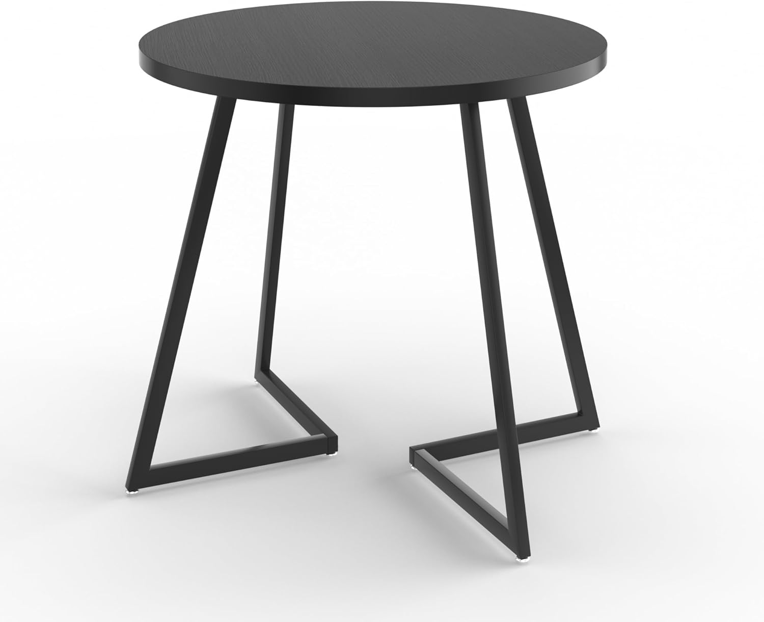 Round Dining Room Table with Wood Grain Tabletop and Steel Frame, for Kitchen, Living Room, Office, Conference, 2 to 4 Person, Wood-Grain Black