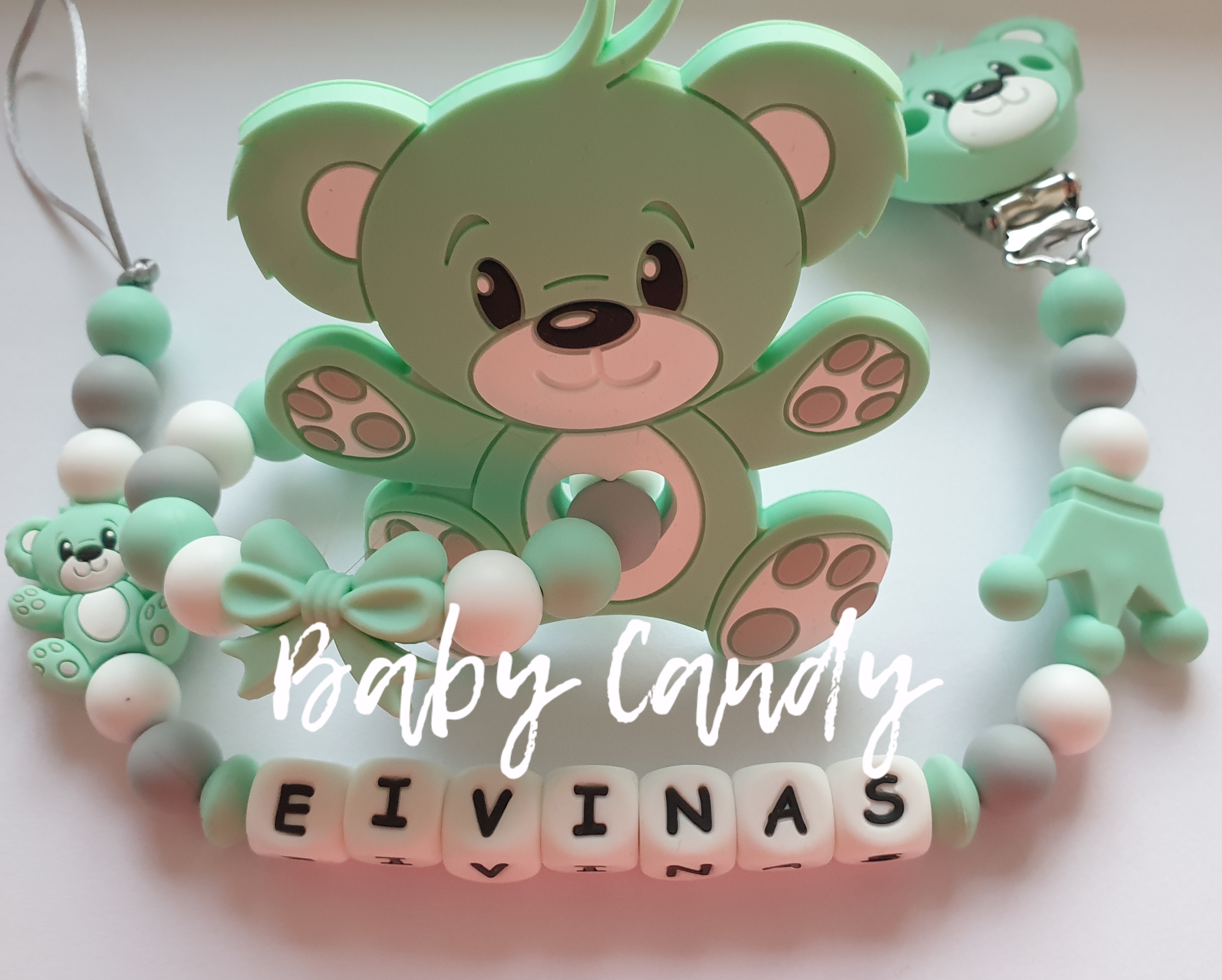 Baby Candy čiulptuko laikiklis ir kramtukas su apyranke