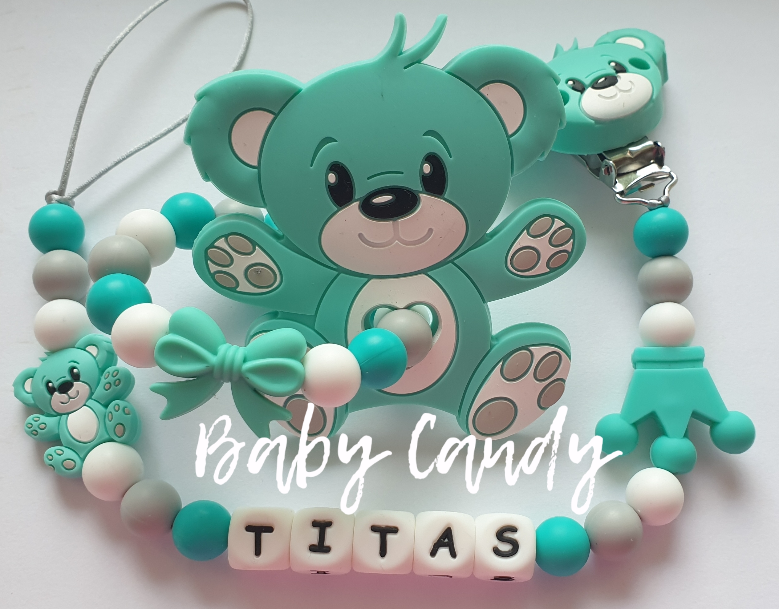 Baby Candy čiulptuko laikiklis ir kramtukas su apyranke