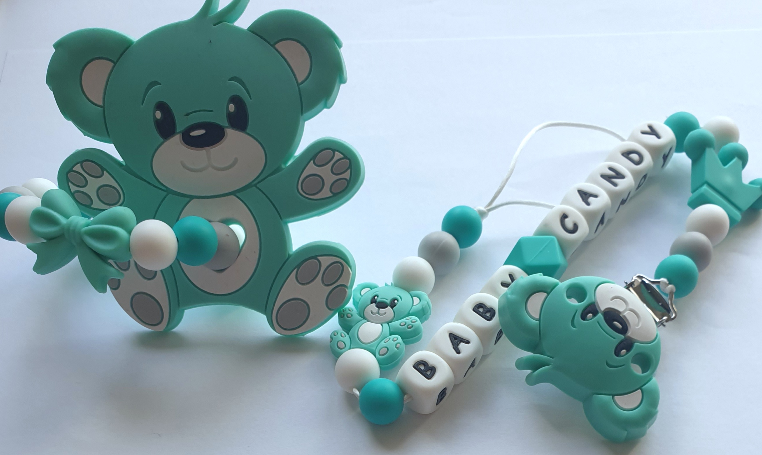 Baby Candy čiulptuko laikiklis ir kramtukas su apyranke