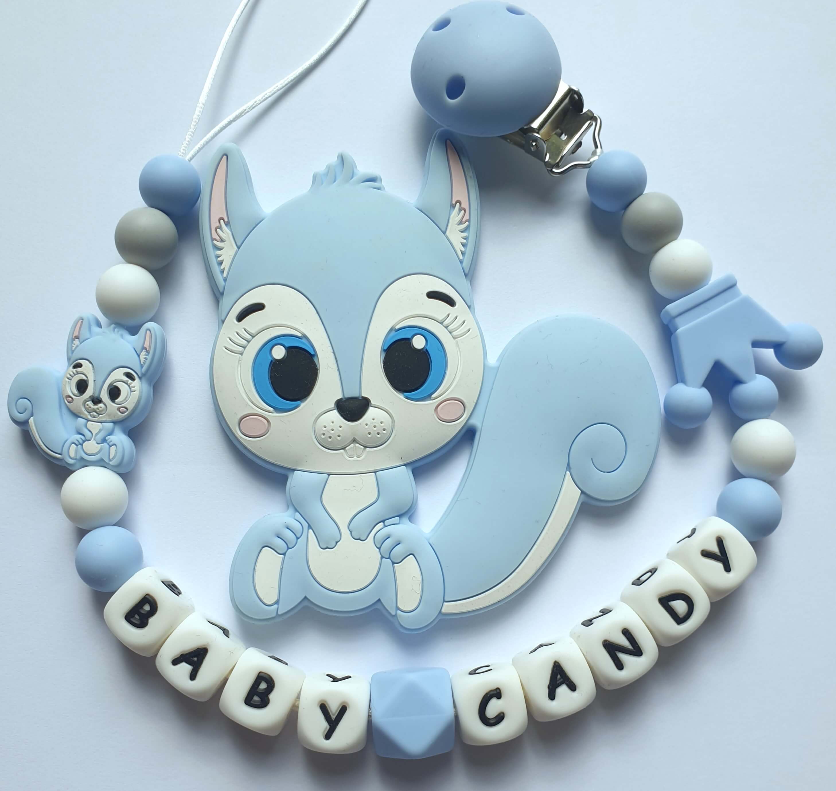 Kramtukas ir čiulptuko/kramtuko laikiklis "Voveraitė"