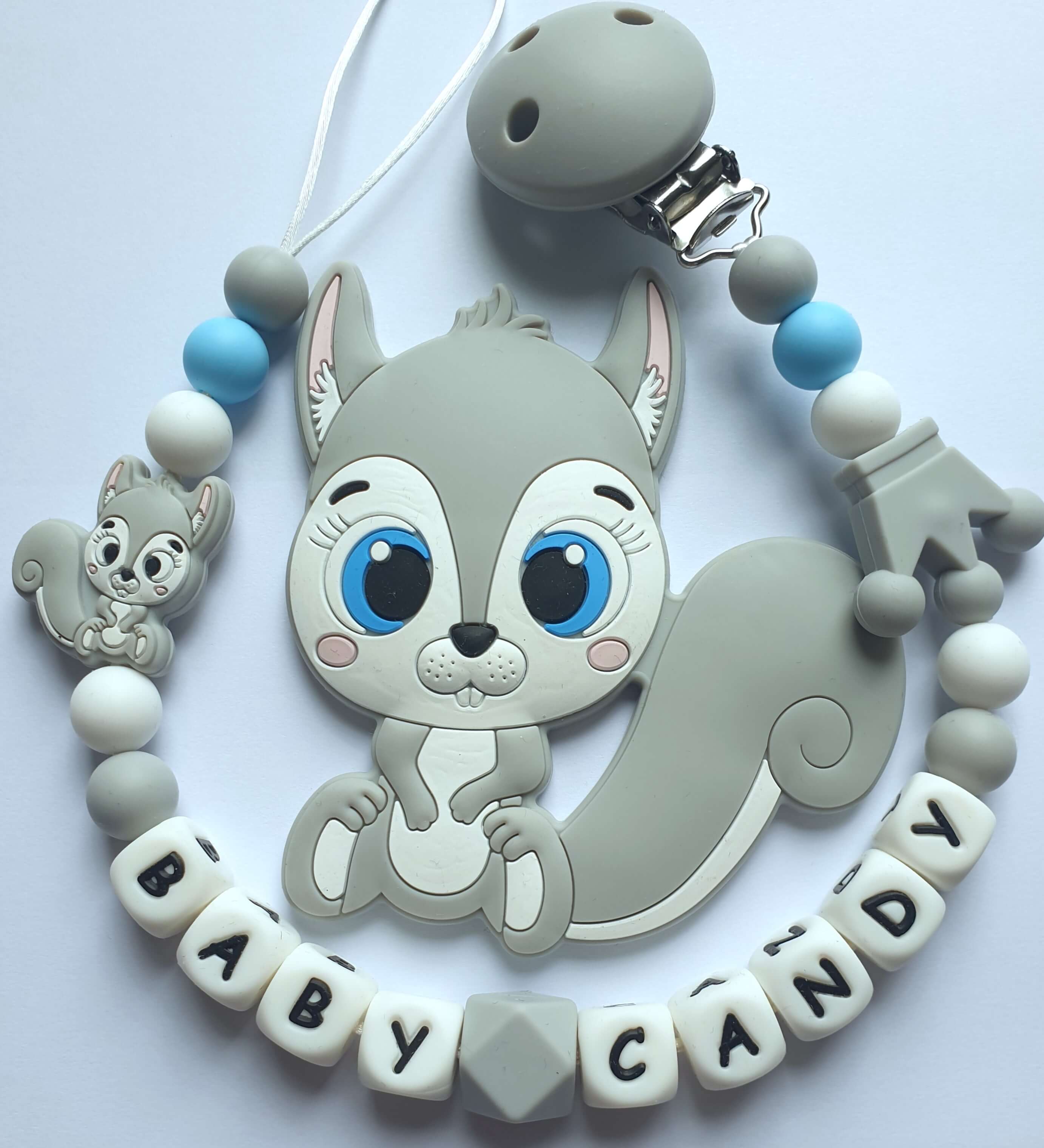 Kramtukas ir čiulptuko/kramtuko laikiklis "Voveraitė"