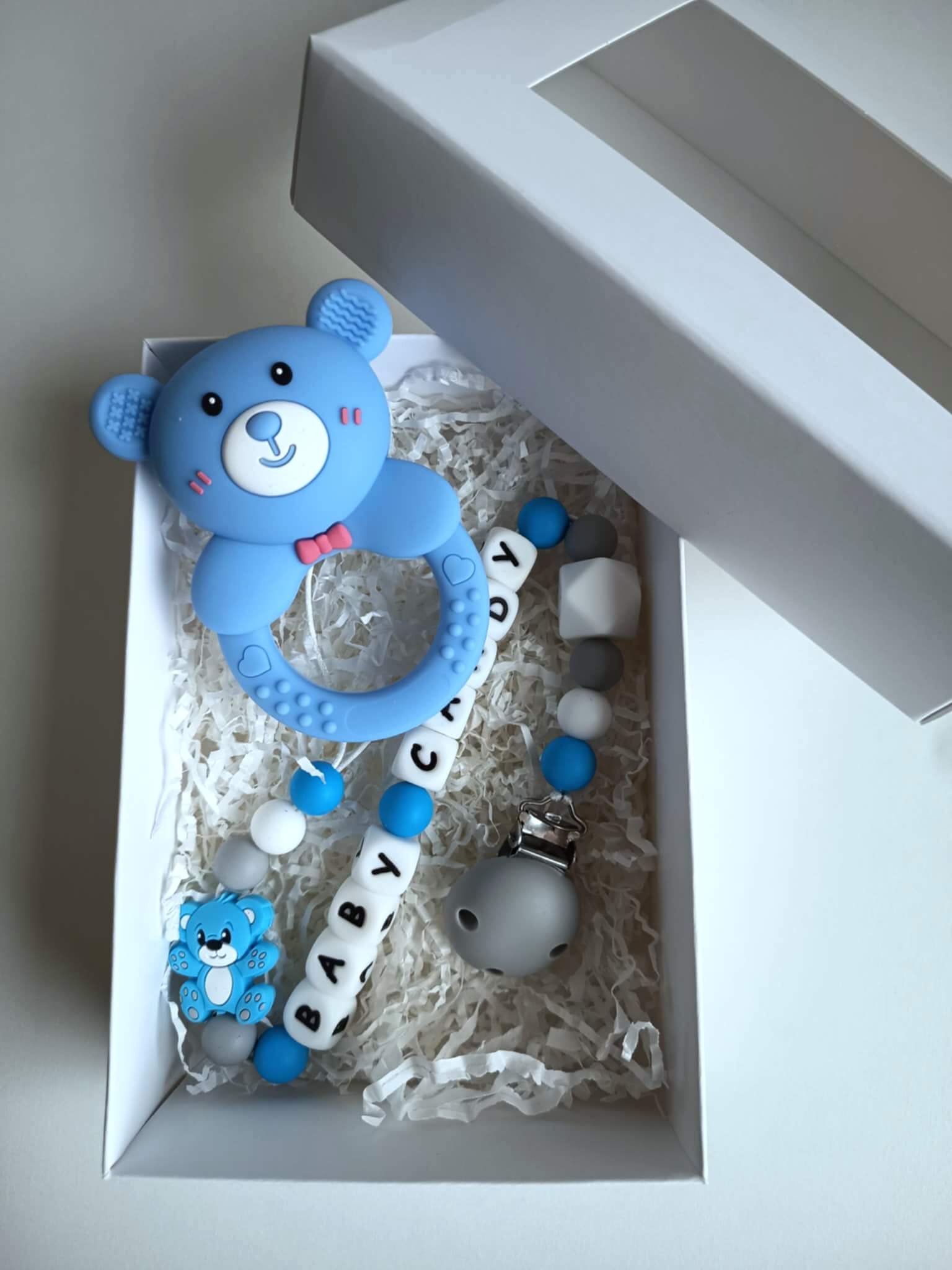 2 in 1 kramtukas/barškutis su laikikliu